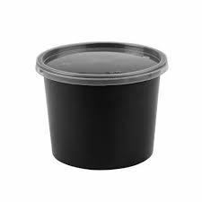 Round Container 03-500 ml, Black with Lid (Pack of 100)